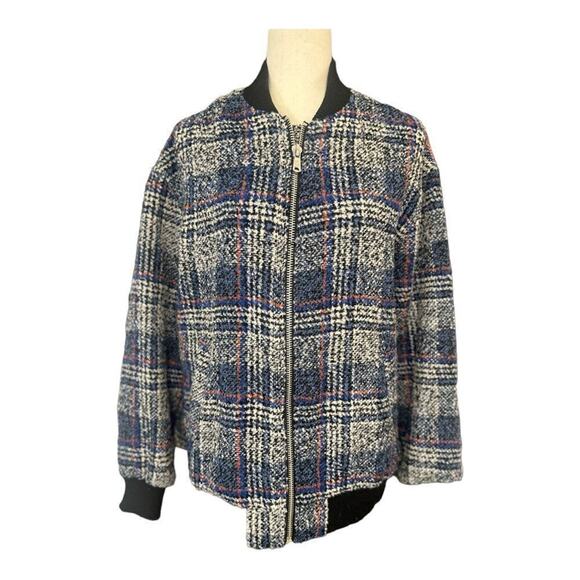 Avec Les Filles - Woman's Plaid Tweed Bomber Jacket Size Medium - Picture 9 of 13